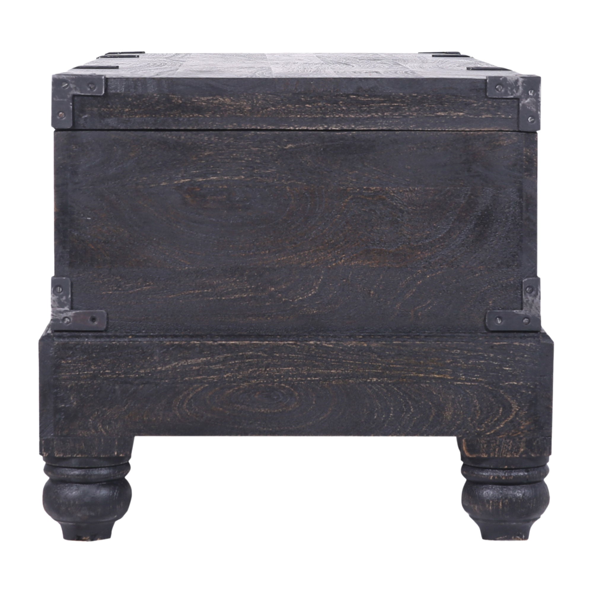 Nerio Nomad Wooden Storage Bench in Black Distressed Finish in Ottomans & Benches by VMInnovations