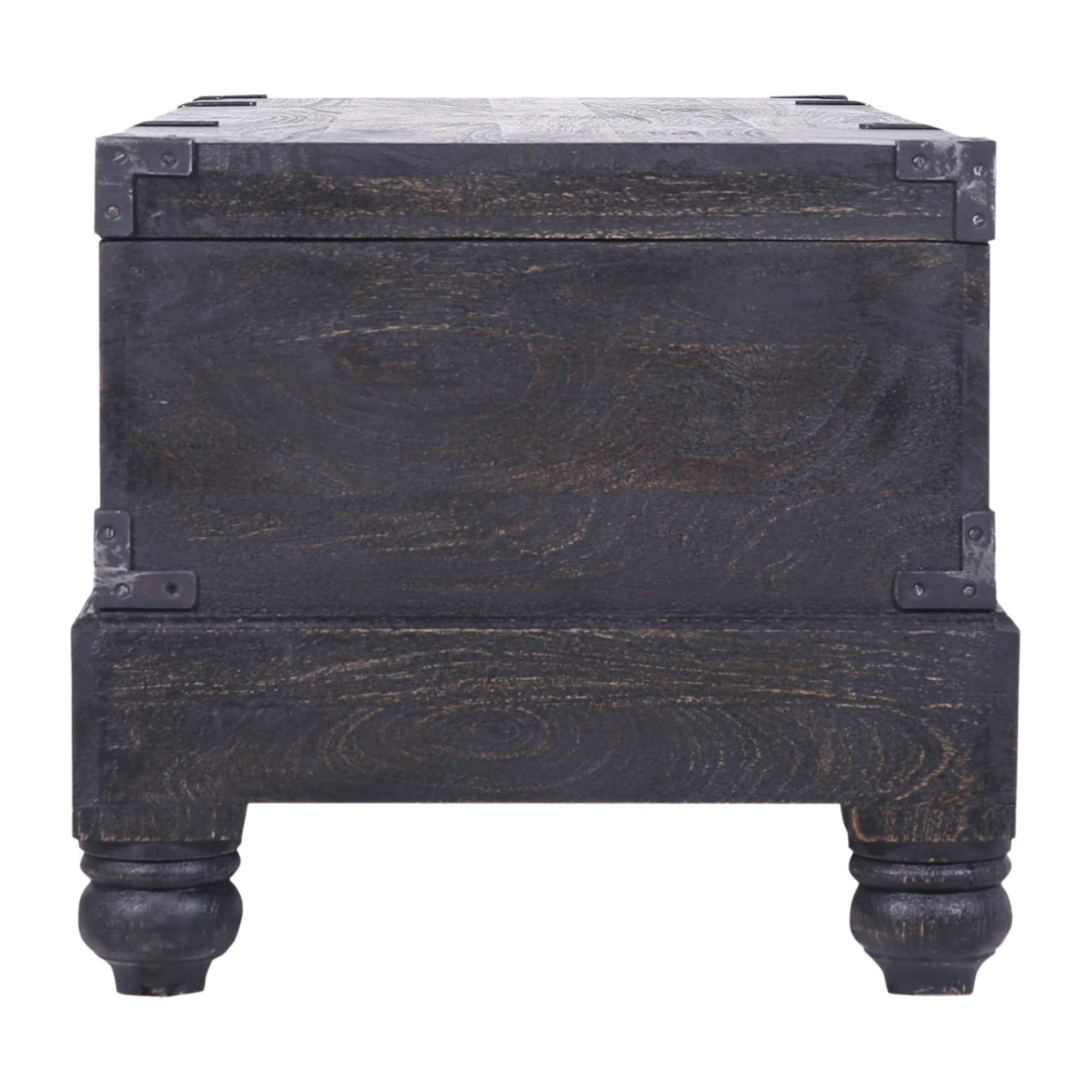 Nerio Nomad Wooden Storage Bench in Black Distressed Finish in Ottomans & Benches by Maven Lane