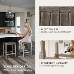 Emerson Counter Stool In Grey Finish & Grey Woven Leather Seat in Stools by Maven Lane