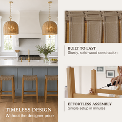 Emerson Counter Stool In Natural Finish & Beige Woven Leather Seat in Stools by Maven Lane