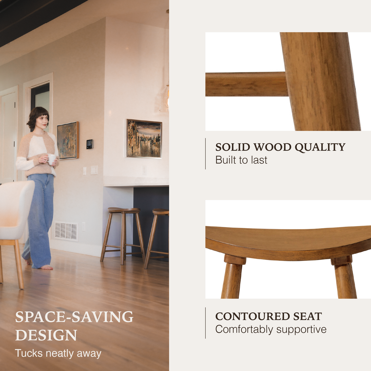 Luna Counter Stool in Light Brown Finish in Stools by Maven Lane