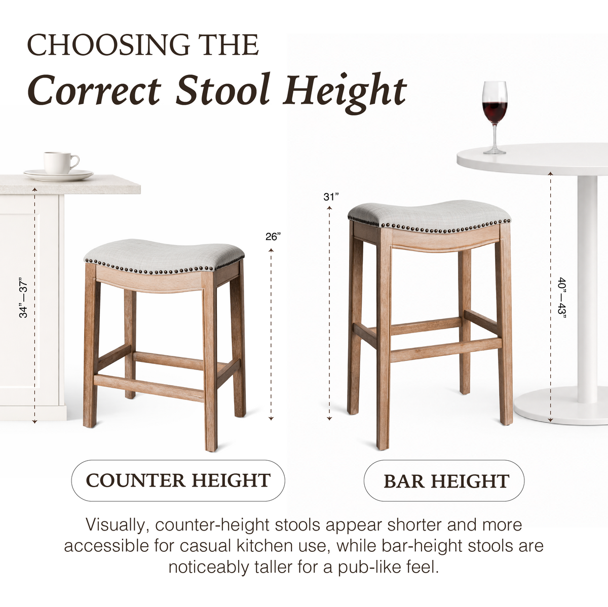 Adrien Saddle Bar Stool in Natural Finish with Light Grey Fabric in Stools by Maven Lane