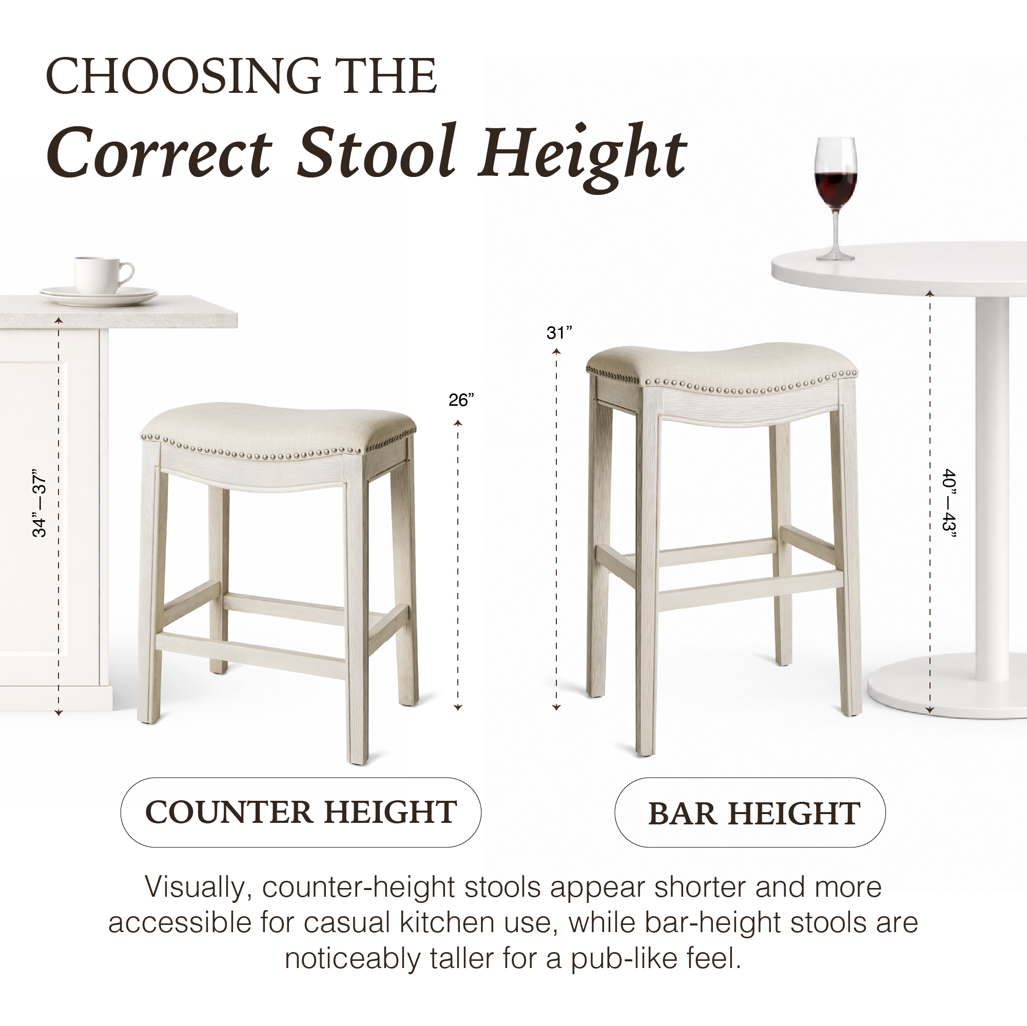 Adrien Saddle Counter Stool in Cream Finish and Cream Fabric in Stools by Maven Lane