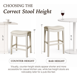 Adrien Saddle Counter Stool in Cream Finish and Cream Fabric in Stools by Maven Lane