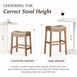 Adrien Saddle Counter Stool in Natural Finish with Beige Faux Leather in Stools by Maven Lane