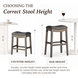 Adrien Saddle Counter Stool in Grey Finish with Grey Faux Leather in Stools by Maven Lane
