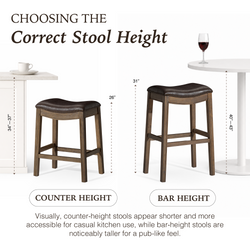 Adrien Saddle Counter Stool in Brown Finish with Dark Brown Faux Leather in Stools by Maven Lane