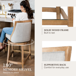 Vienna Swivel Counter Stool in Light Brown Finish with Natural Fabric in Stools by Maven Lane