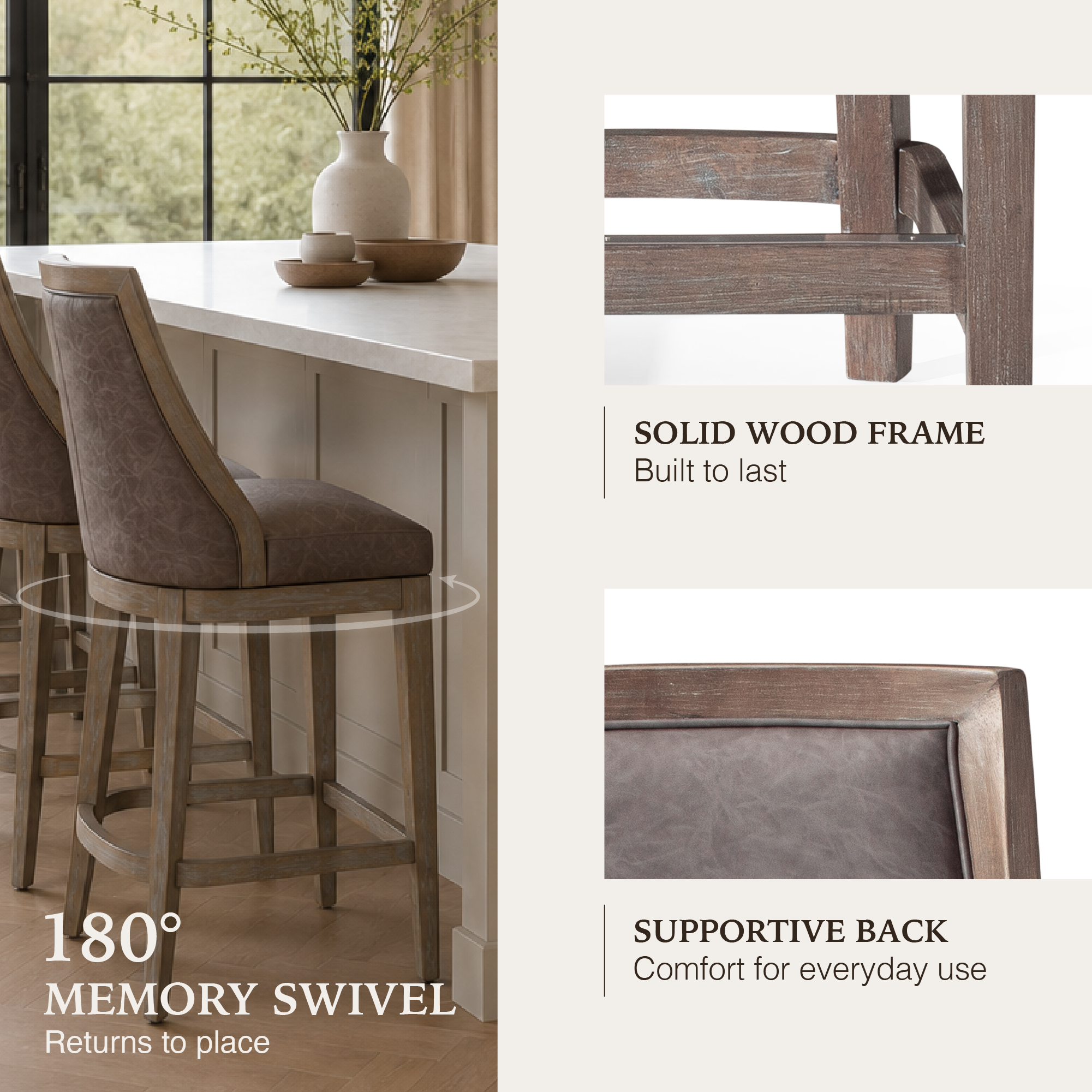 Vienna Swivel Counter Stool in Grey Finish with Grey Faux Leather in Stools by Maven Lane