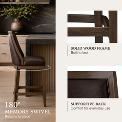 Vienna Swivel Counter Stool in Brown Finish with Brown Faux Leather in Stools by Maven Lane