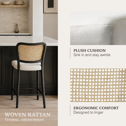 Vera Counter Stool in Black Finish with White Fabric Upholstery in Stools by Maven Lane