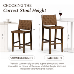 Noah Bar Stool In Brown Finish & Brown Woven Faux Leather Seat in Stools by Maven Lane