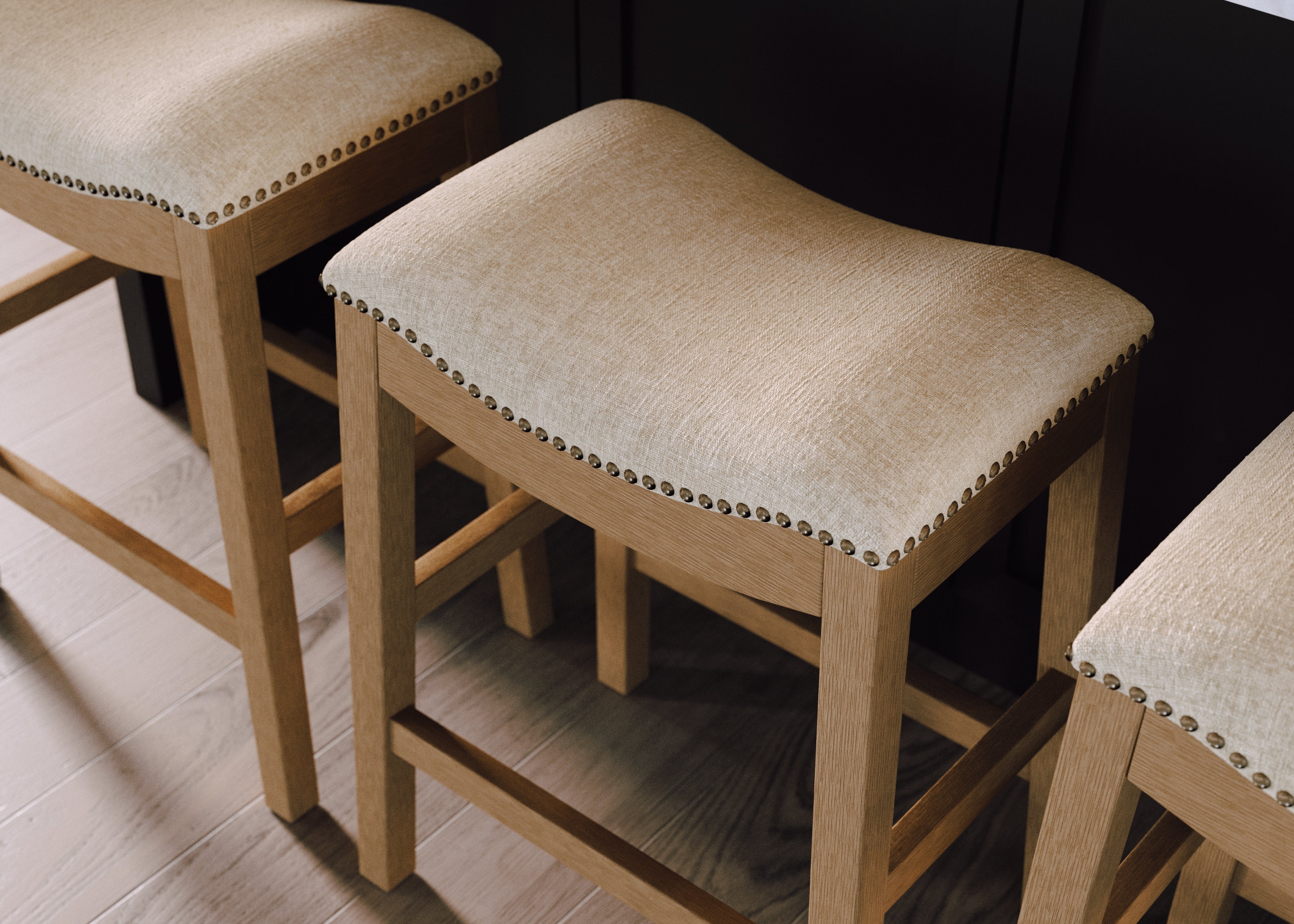 Alex Counter Height Kitchen Stool - Aged Natural Finish With Wheat Fabric Upholstery in Stools by Maven Lane