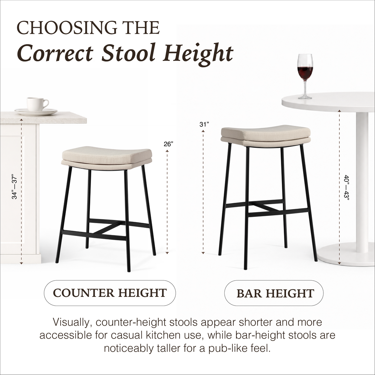 Berkley Counter Height Saddle Stool – Beige Fabric & Matte Black in Maven Lane by Maven Lane