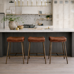 Berkley Counter Height Saddle Stool – Brown Faux Leather & Aged Gold in Maven Lane by Maven Lane