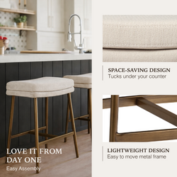 Berkley Counter Height Saddle Stool – Beige Fabric & Aged Gold in Maven Lane by Maven Lane