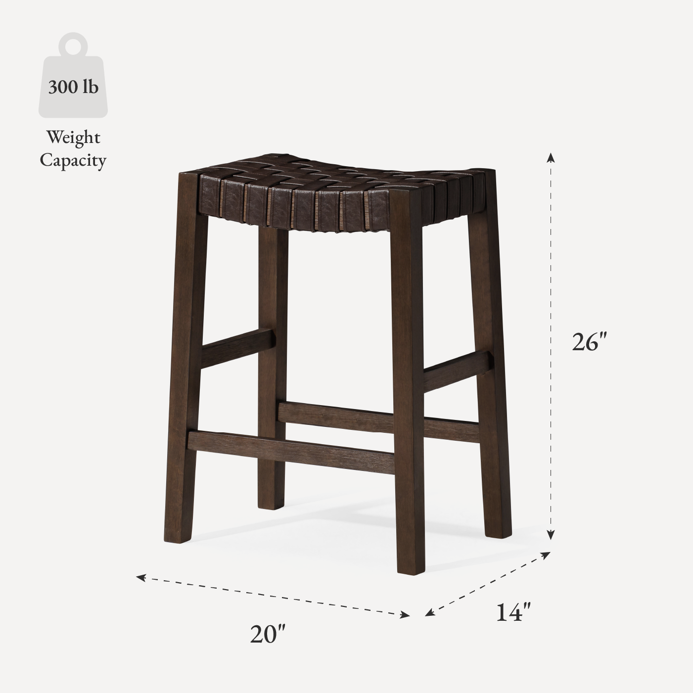26" Emerson counter height kitchen stool - weathered brown wood finish with marksman saddle vegan leather in Stools by Maven Lane