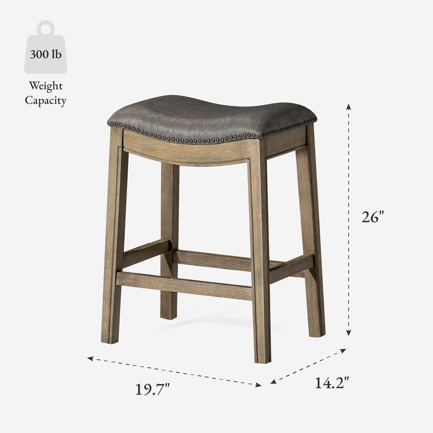 26" Adrien Saddle Counter Stool in Grey Finish with Grey Faux Leather (Set of 3) in Stools by Maven Lane