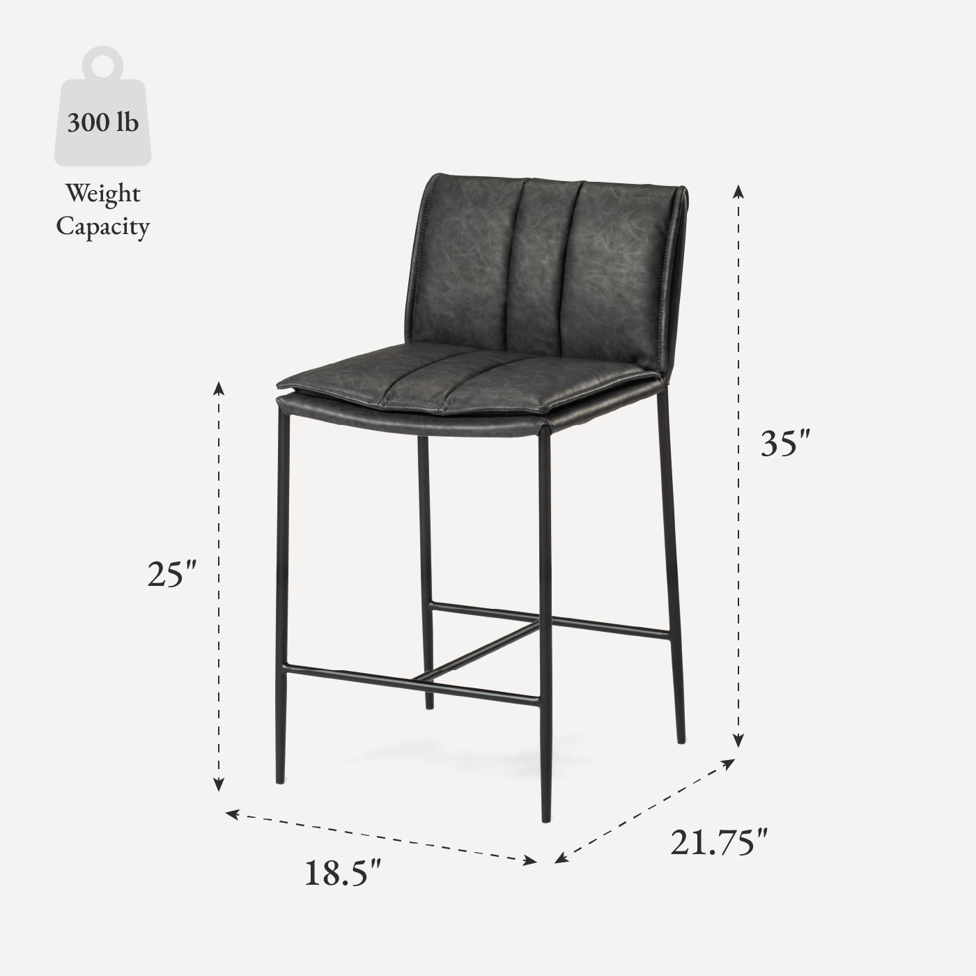 25" Gerard counter height kitchen stool - matte black finish with charcoal black vegan leather in Stools by Maven Lane
