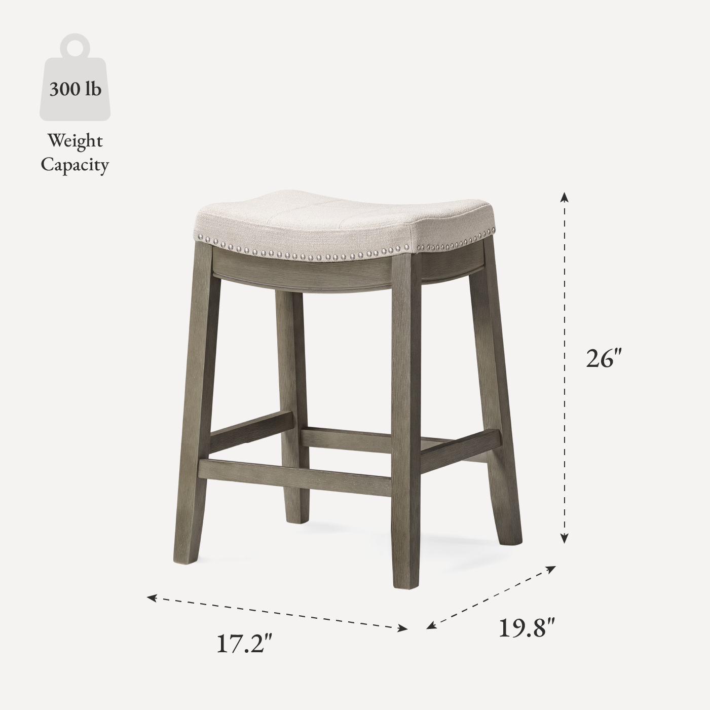 Sophia Saddle Backless Counter Height Kitchen Stool - Aged Grey Finish with Dove Grey Fabric in Stools by Maven Lane