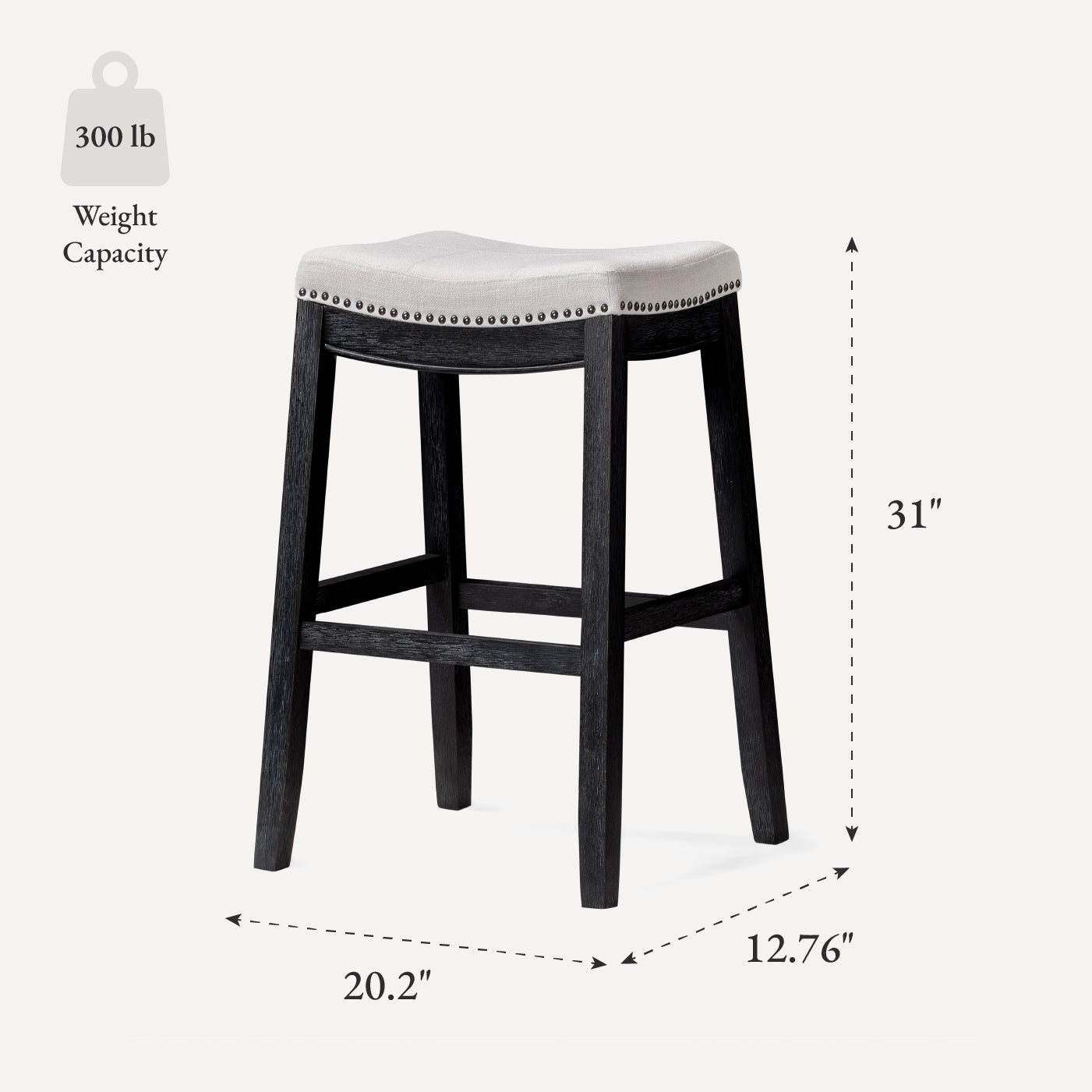 Sophia Backless Bar Stool in Aged Black Finish with Snow White Fabric in Stools by Maven Lane