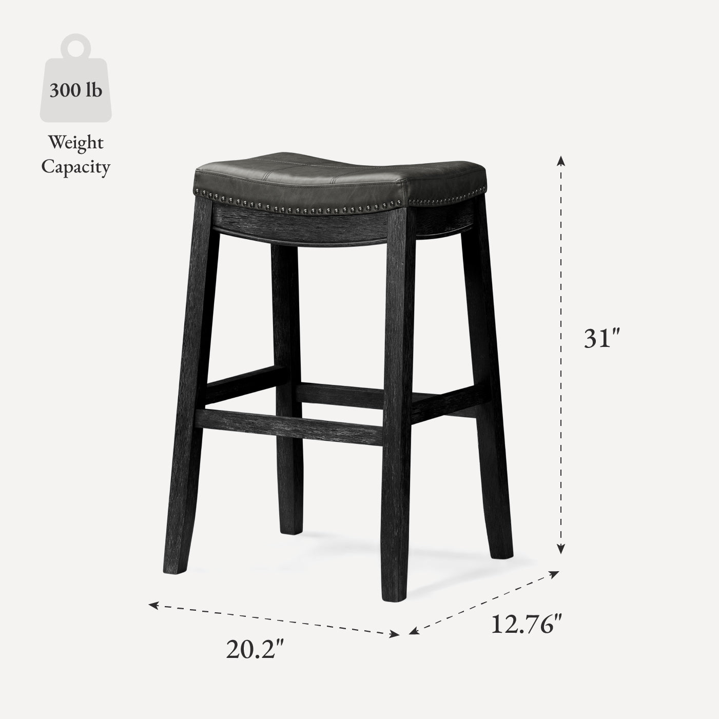 Sophia Backless Bar Stool In Aged Black Finish with Charcoal Black Vegan Leather in Stools by Maven Lane