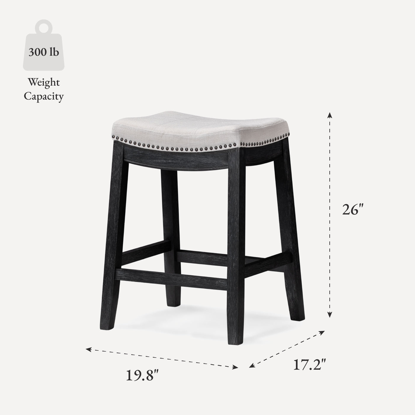 26" Sophia Counter Stool in Black Finish with White Fabric Upholstery (Set of 2) in by Maven Lane