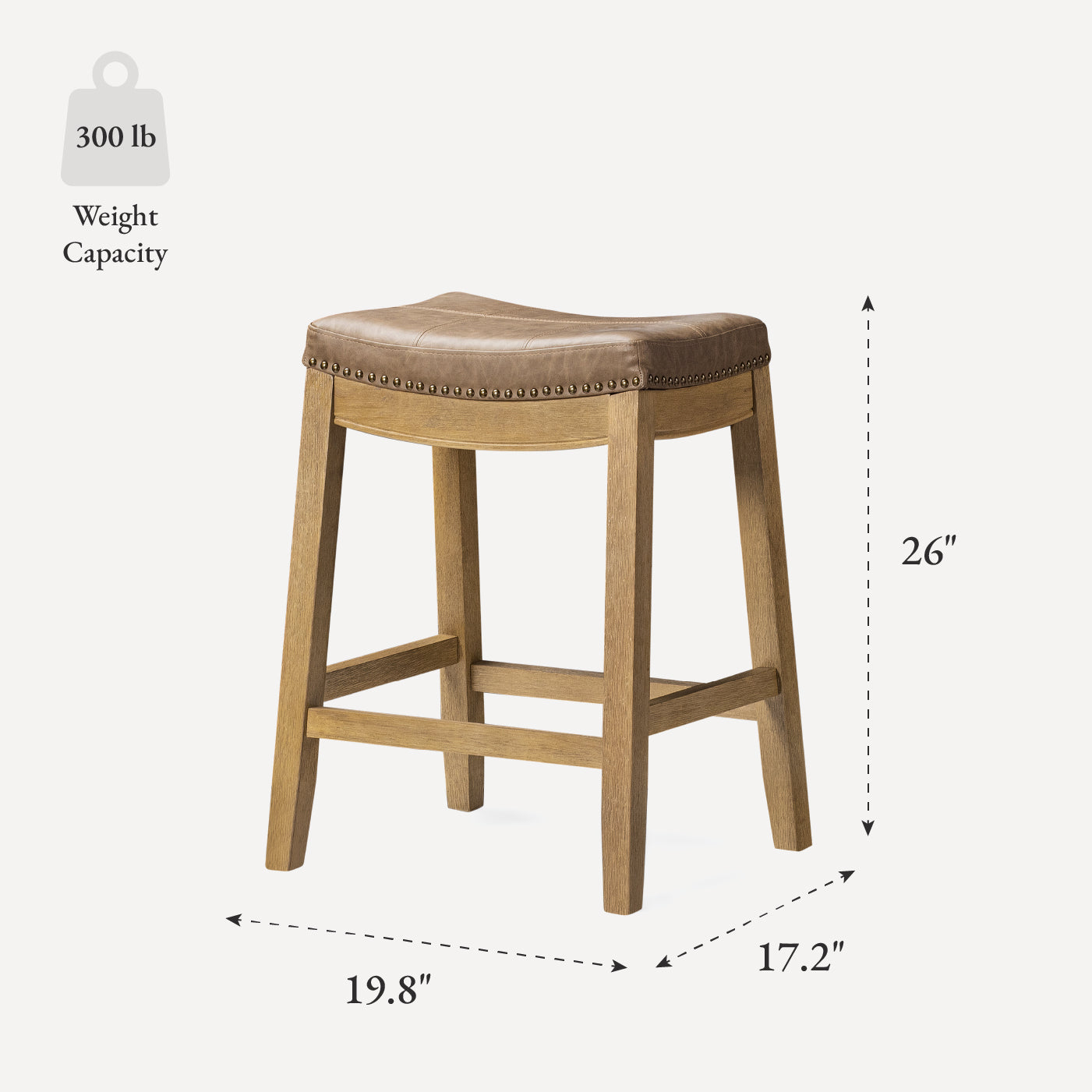 26" Sophia Backless Counter Stool in Aged Natural Finish with Desert Tan Vegan Leather in Stools by Maven Lane
