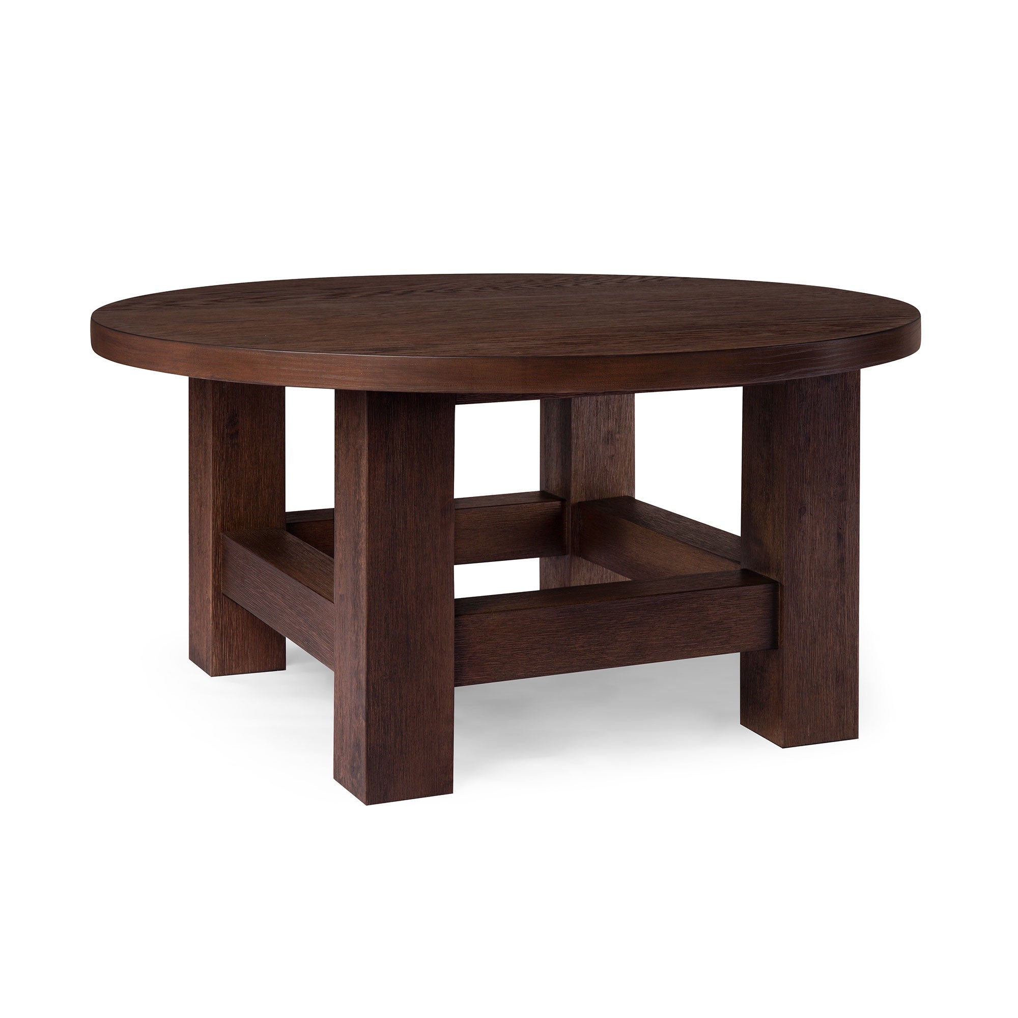 Marco Wooden Round Coffee Table in Aged Brown Finish in Accent Tables by Maven Lane