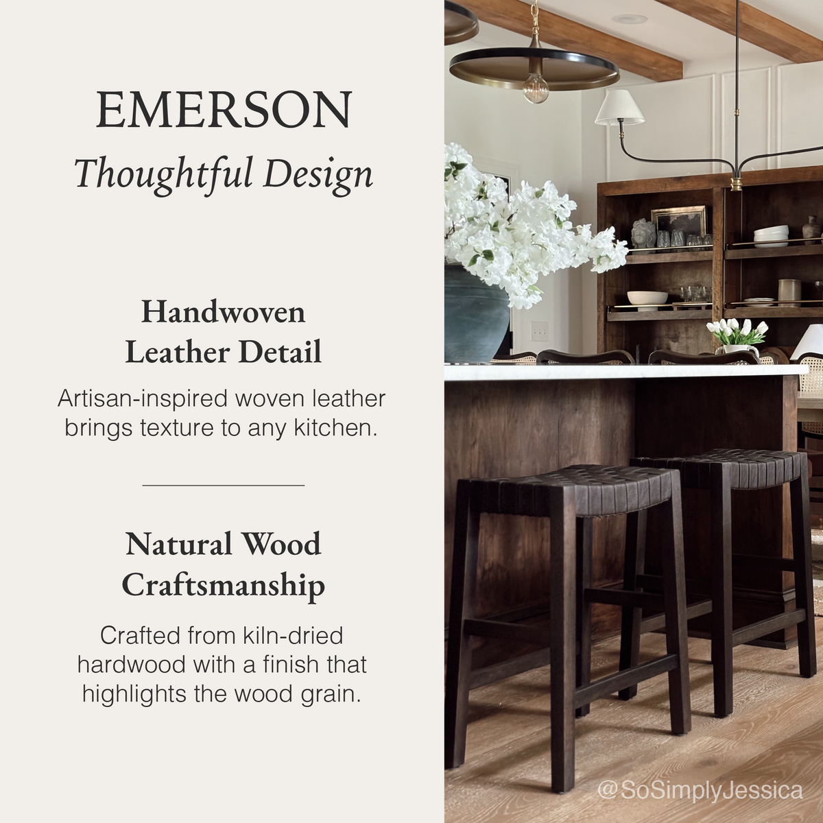 Emerson Counter Stool In Brown Finish & Brown Woven Leather Seat in Stools by Maven Lane