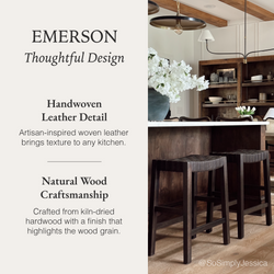 Emerson Counter Stool In Brown Finish & Brown Woven Leather Seat in Stools by Maven Lane