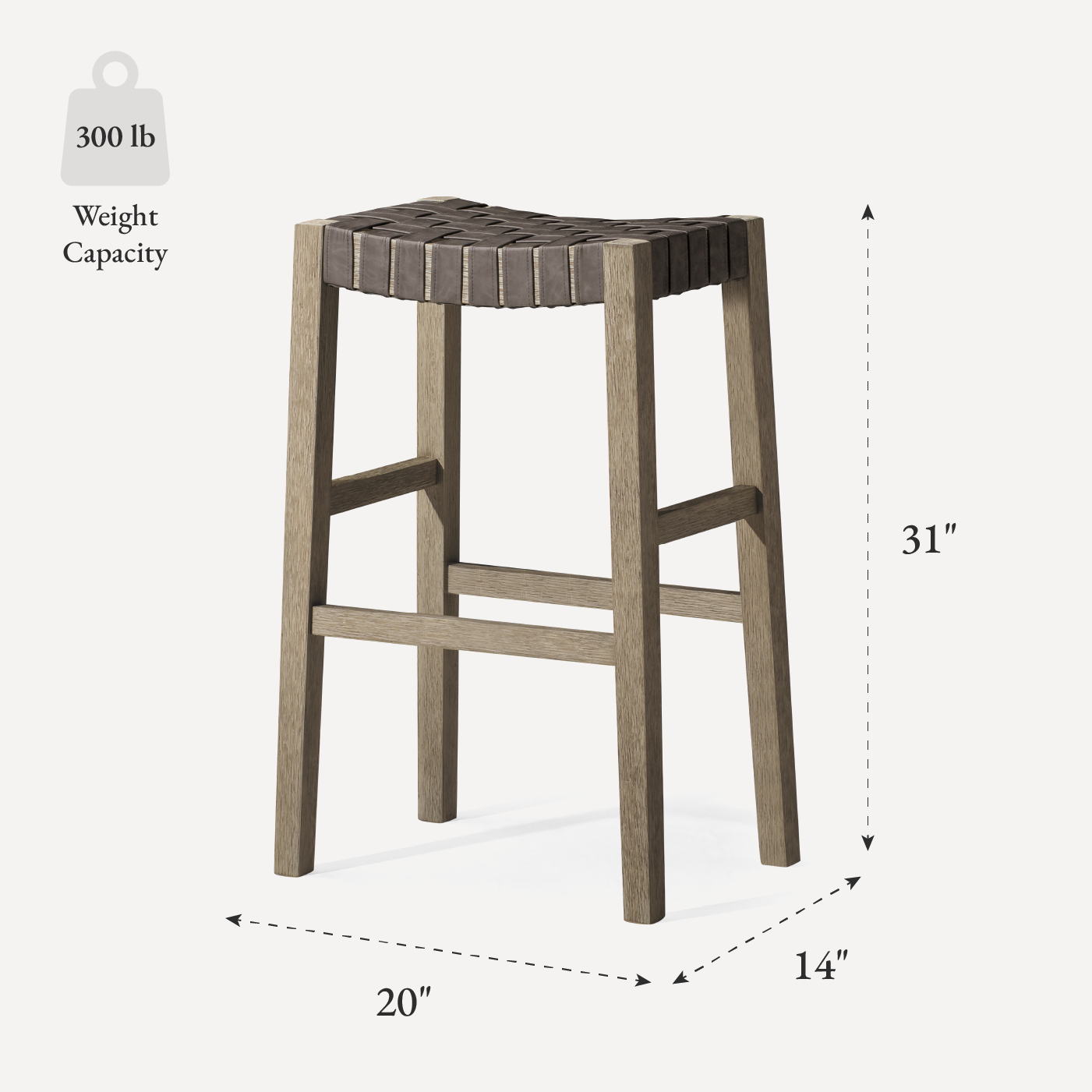 Emerson Bar Stool In Weathered Grey Wood Finish With Ronan Stone Vegan Leather in Stools by Maven Lane