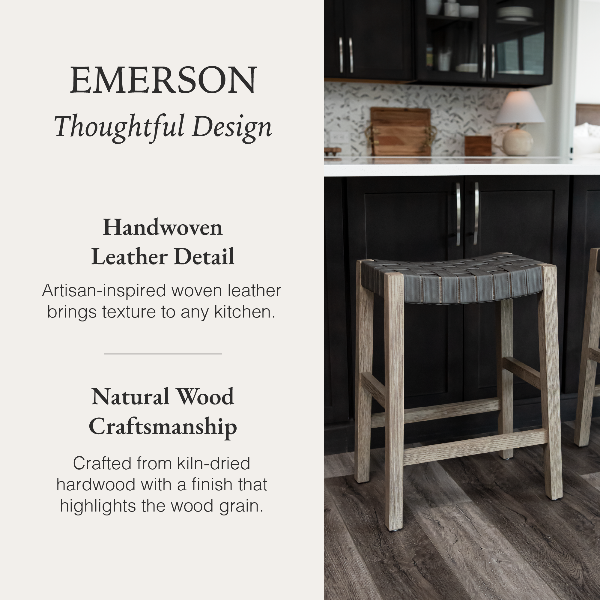 Emerson Counter Stool In Grey Finish & Grey Woven Leather Seat in Stools by Maven Lane