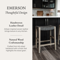 Emerson Counter Stool In Grey Finish & Grey Woven Leather Seat in Stools by Maven Lane