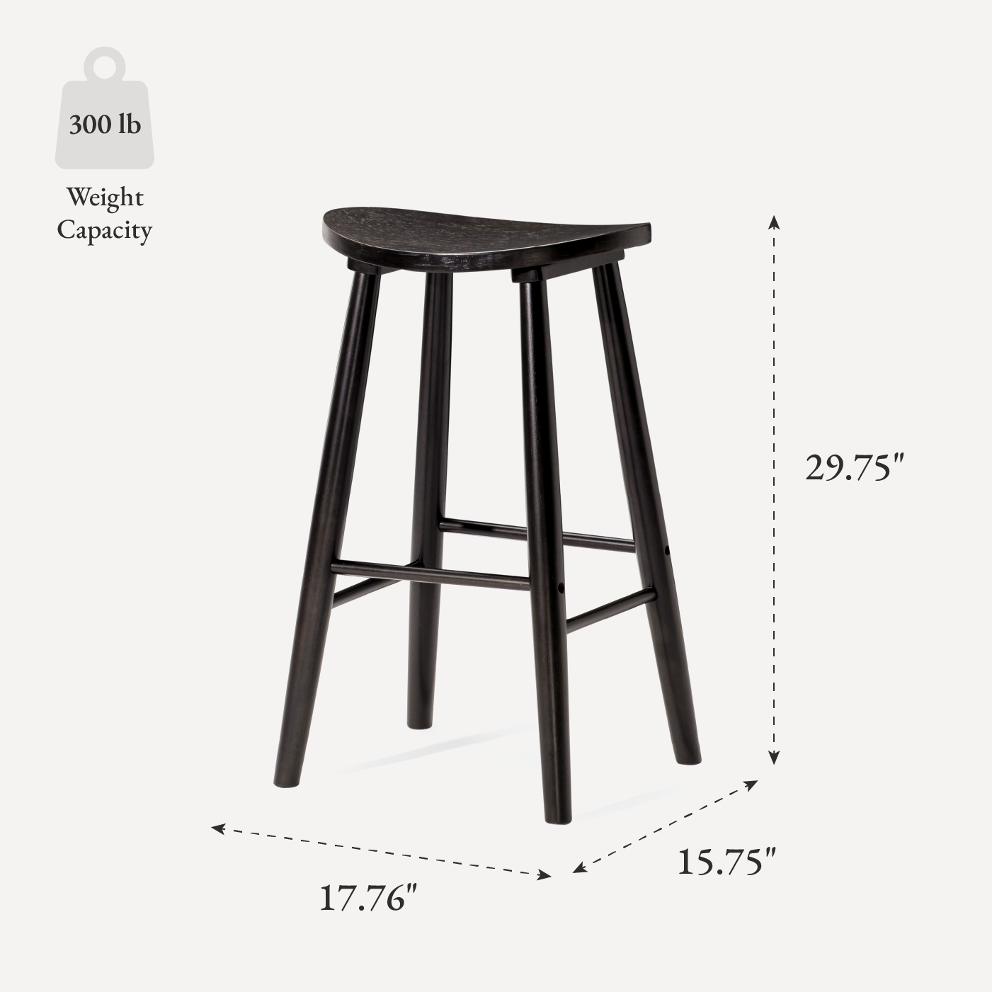 30" Luna bar stool in rustic black wood finish in Stools by Maven Lane
