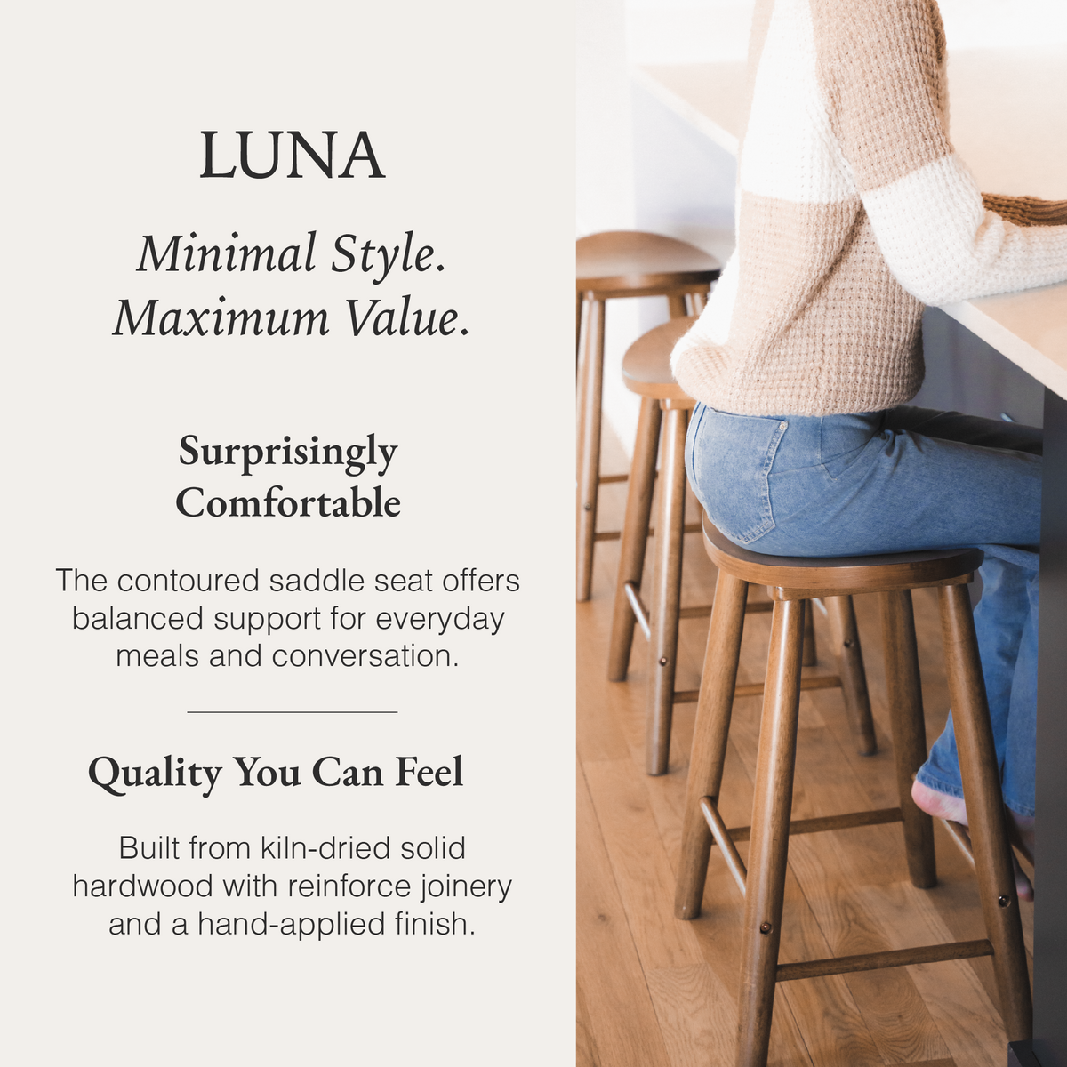 Luna Counter Stool in Light Brown Finish in Stools by Maven Lane