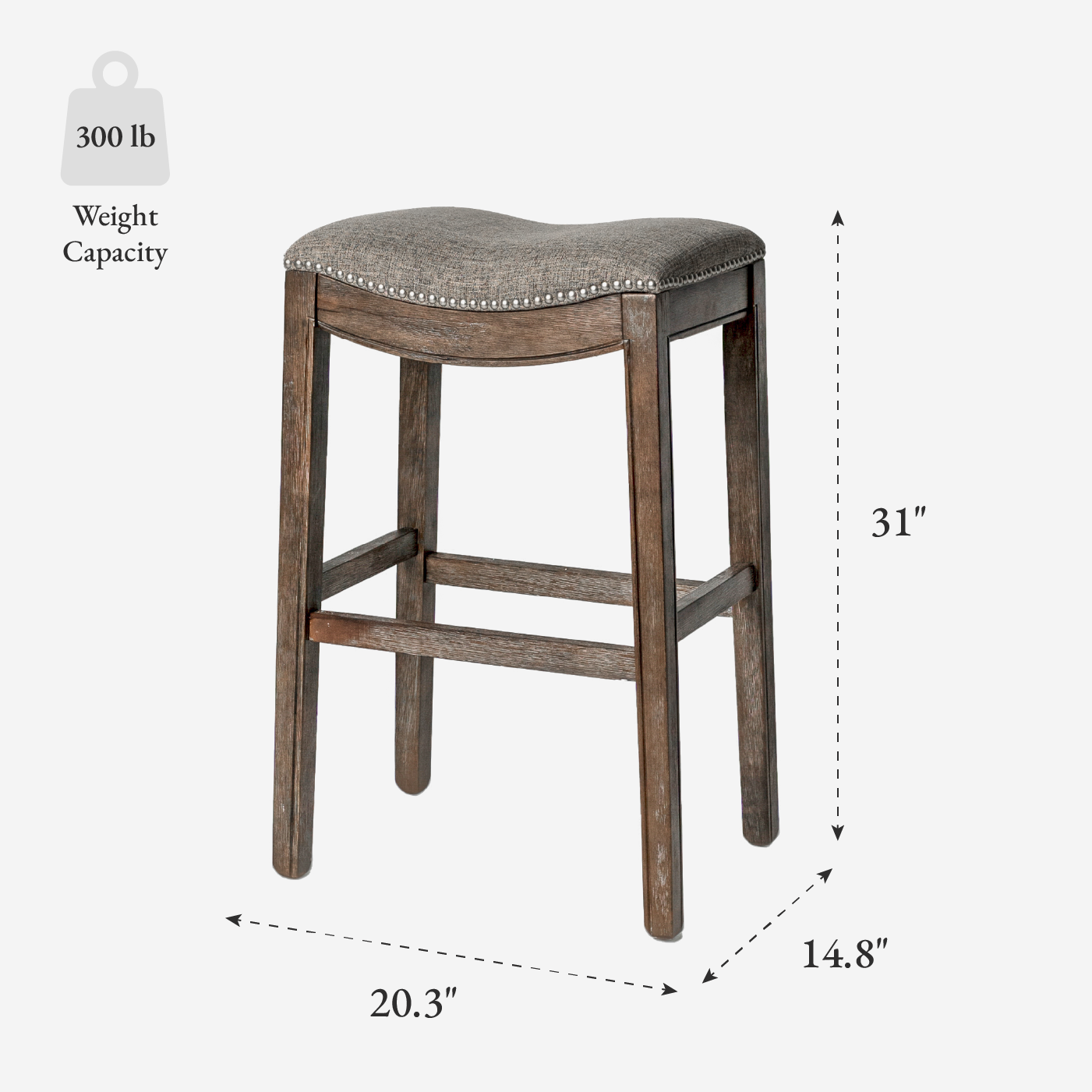 Adrien Backless Saddle Bar Stool in Walnut Finish w/ Grey Fabric Upholstery in Maven Lane by Maven Lane