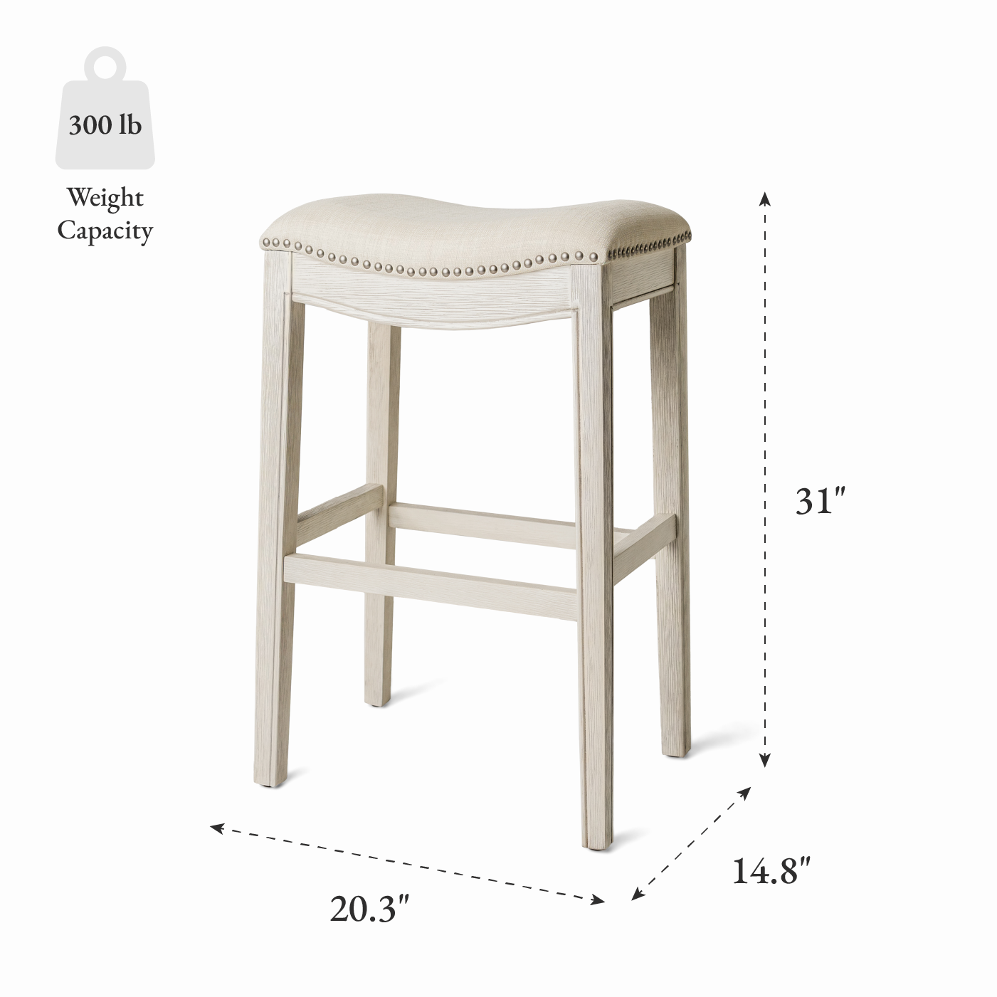 Adrien Saddle Bar Stool In White Oak Finish With Natural Fabric Upholstery in Stools by Maven Lane