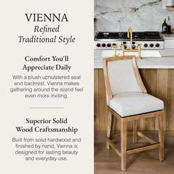 Vienna Swivel Counter Stool in Light Brown Finish with Natural Fabric in Stools by Maven Lane