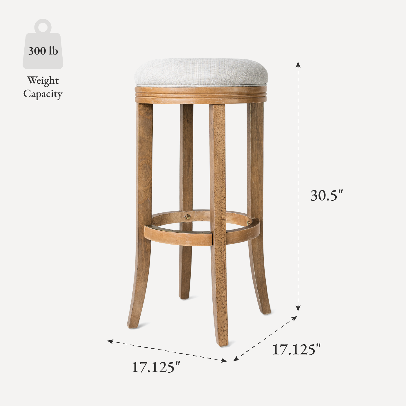 31" Eva Bar Stool in Weathered Oak Finish with Sand Color Fabric Upholstery in Stools by Maven Lane