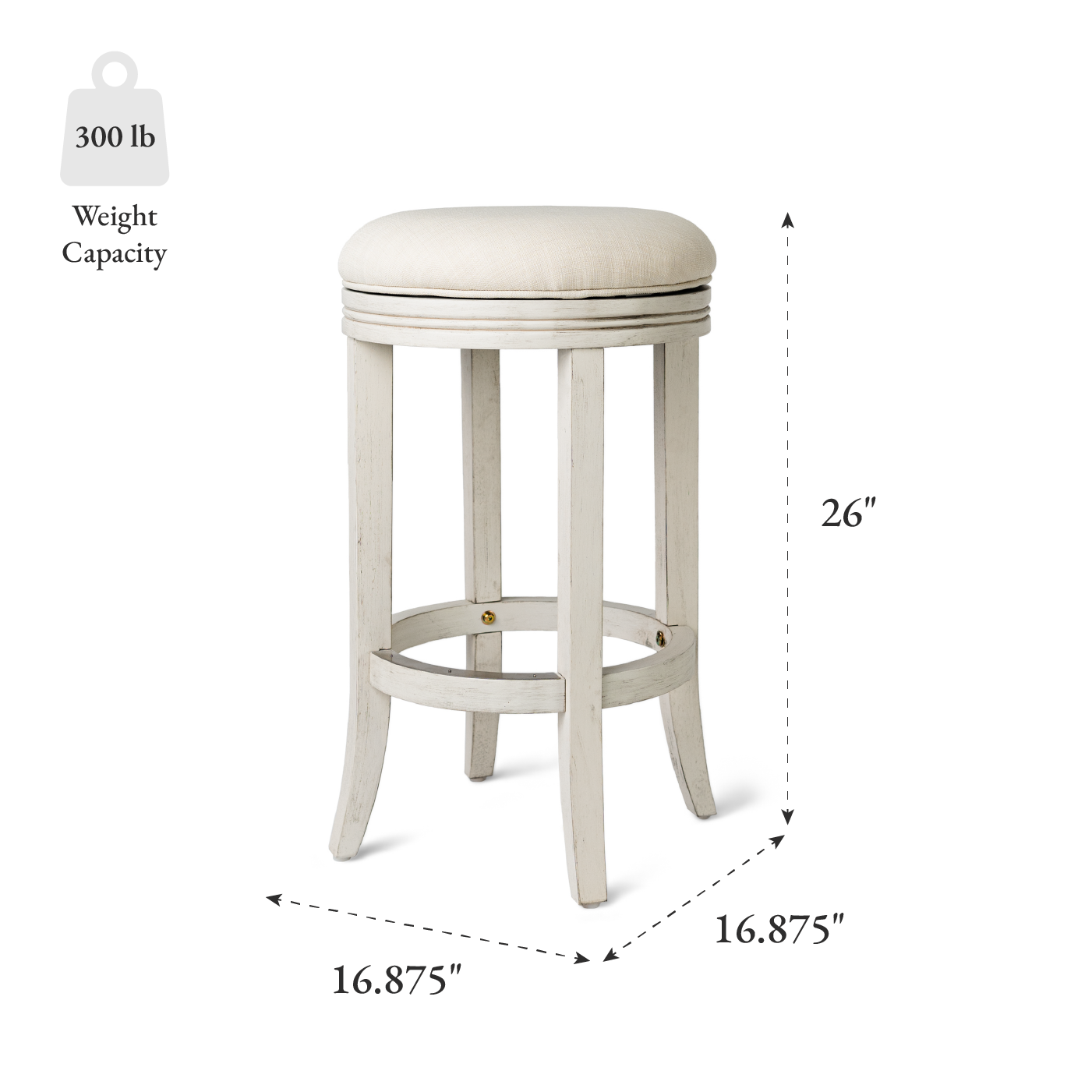 26" Eva Counter Height Kitchen Stool - White Oak Finish with Natural Fabric Upholstery in Stools by Maven Lane