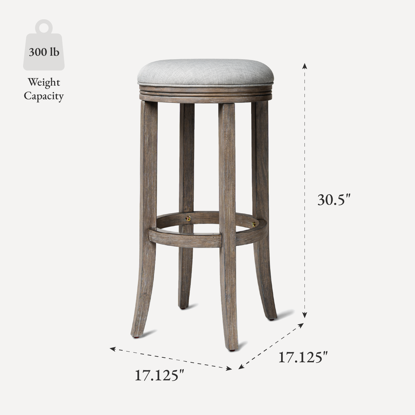 31" Eva Bar Stool in Reclaimed Oak Finish with Ash Grey Fabric Upholstery in Stools by Maven Lane
