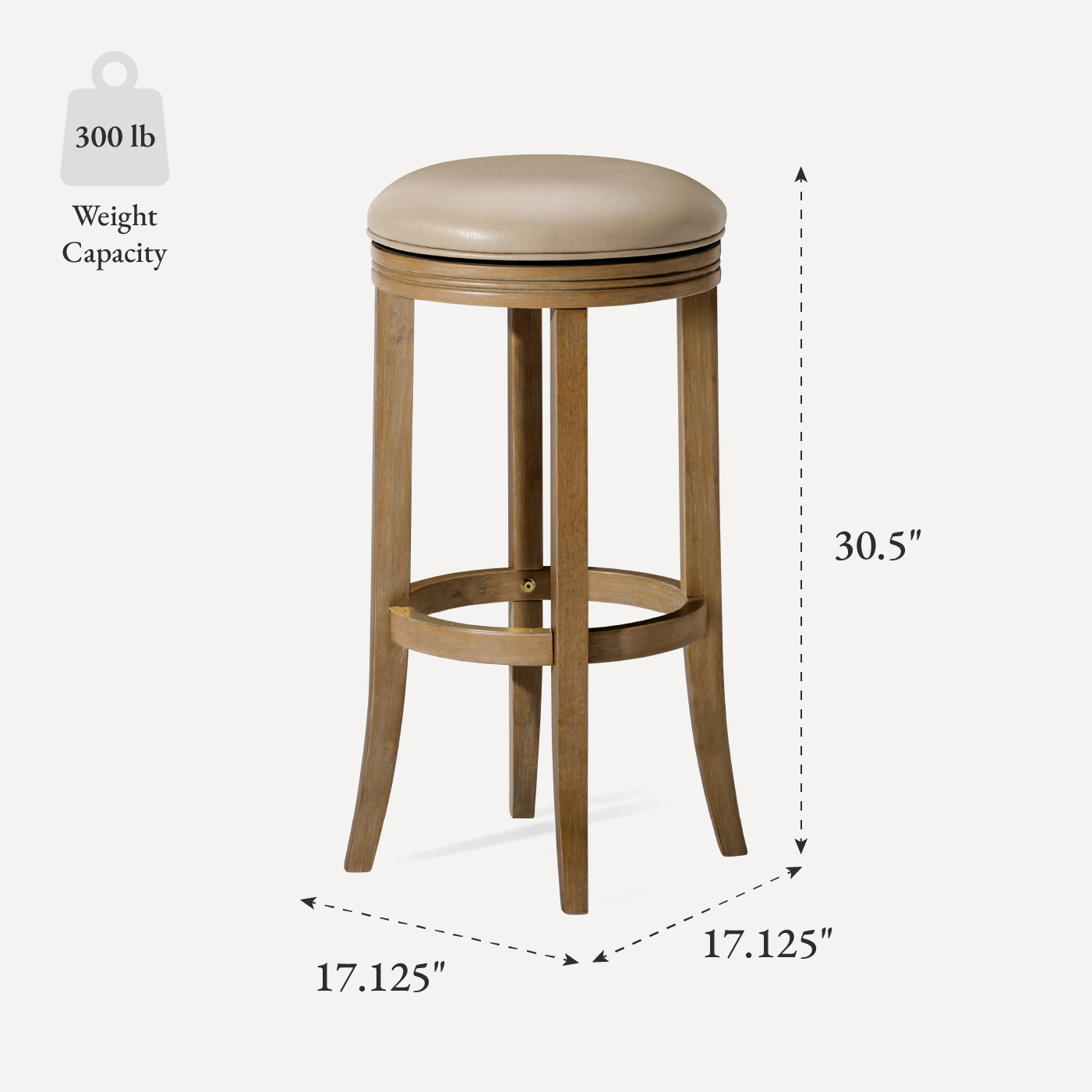 31" Eva Bar Stool in Weathered Oak Finish with Avanti Bone Vegan Leather in Stools by Maven Lane