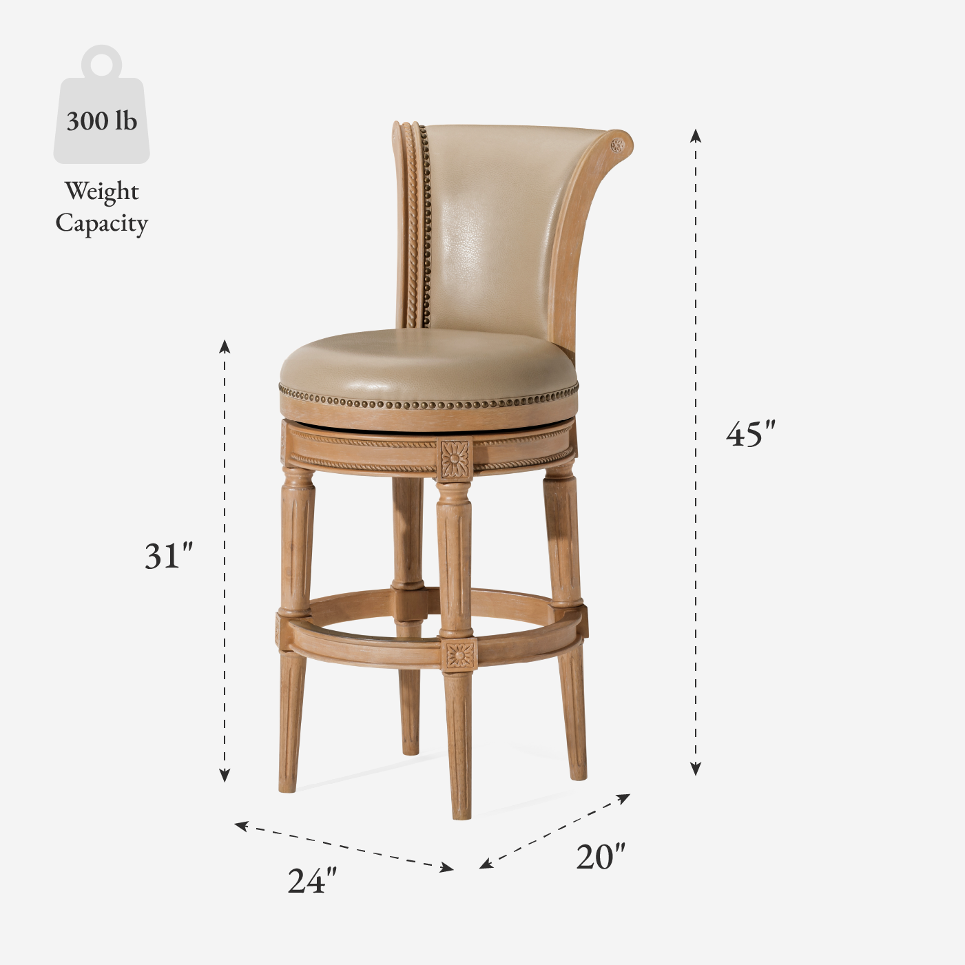 31" Pullman Bar Stool in Weathered Oak Finish with Avanti Bone Vegan Leather in Stools by Maven Lane