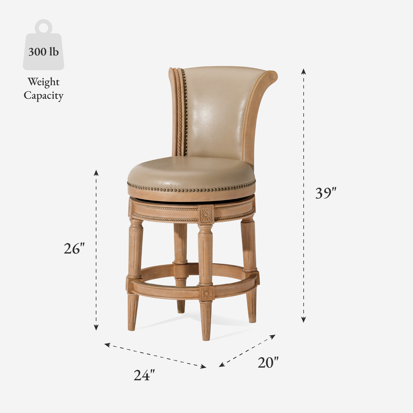 26" Pullman Counter Stool in Weathered Oak Finish with Avanti Bone Vegan Leather in Stools by Maven Lane