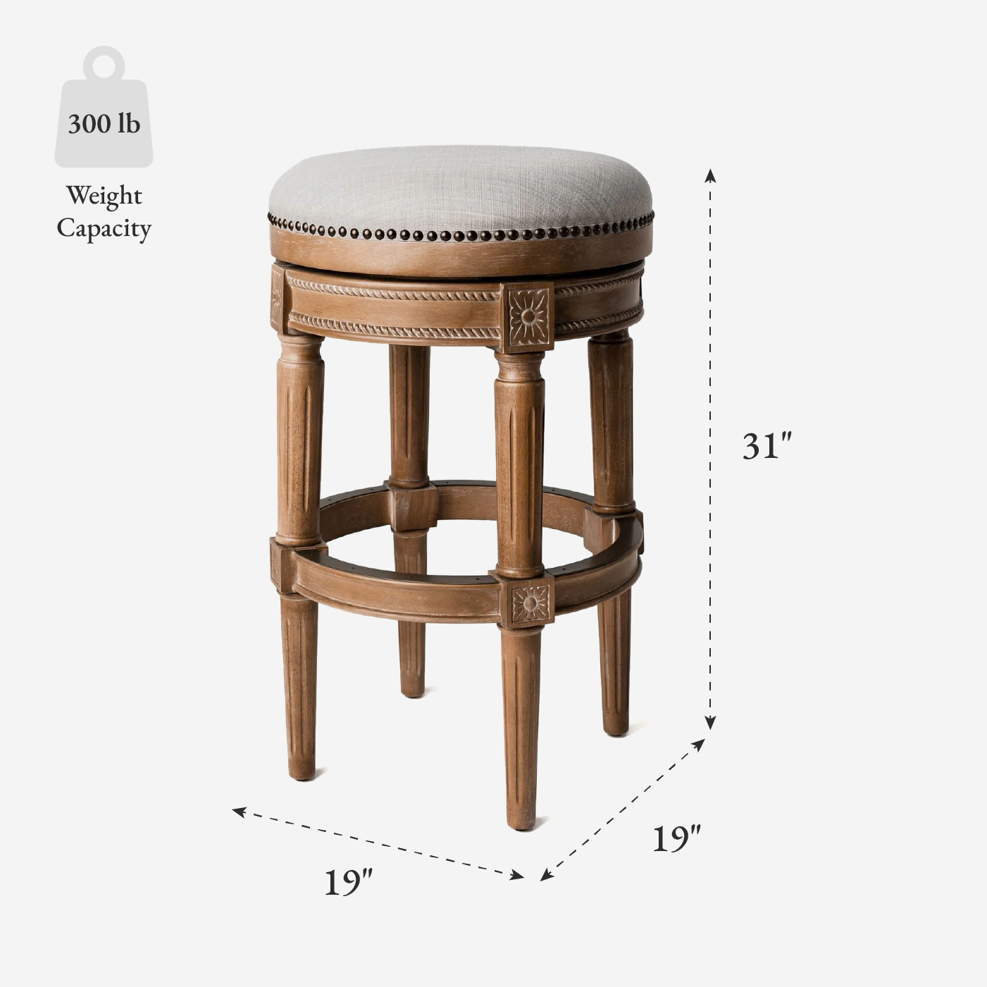 31" Pullman Backless Bar Stool in Light Brown Finish with Natural Fabric in Stools by Maven Lane
