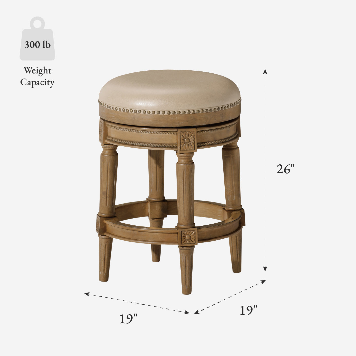 26" Pullman Backless Counter Stool In Weathered Oak Finish With Avanti Bone Vegan Leather in Maven Lane by Maven Lane
