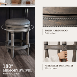 Pullman Backless Counter Stool in Grey Finish with Grey Faux Leather in Stools by Maven Lane