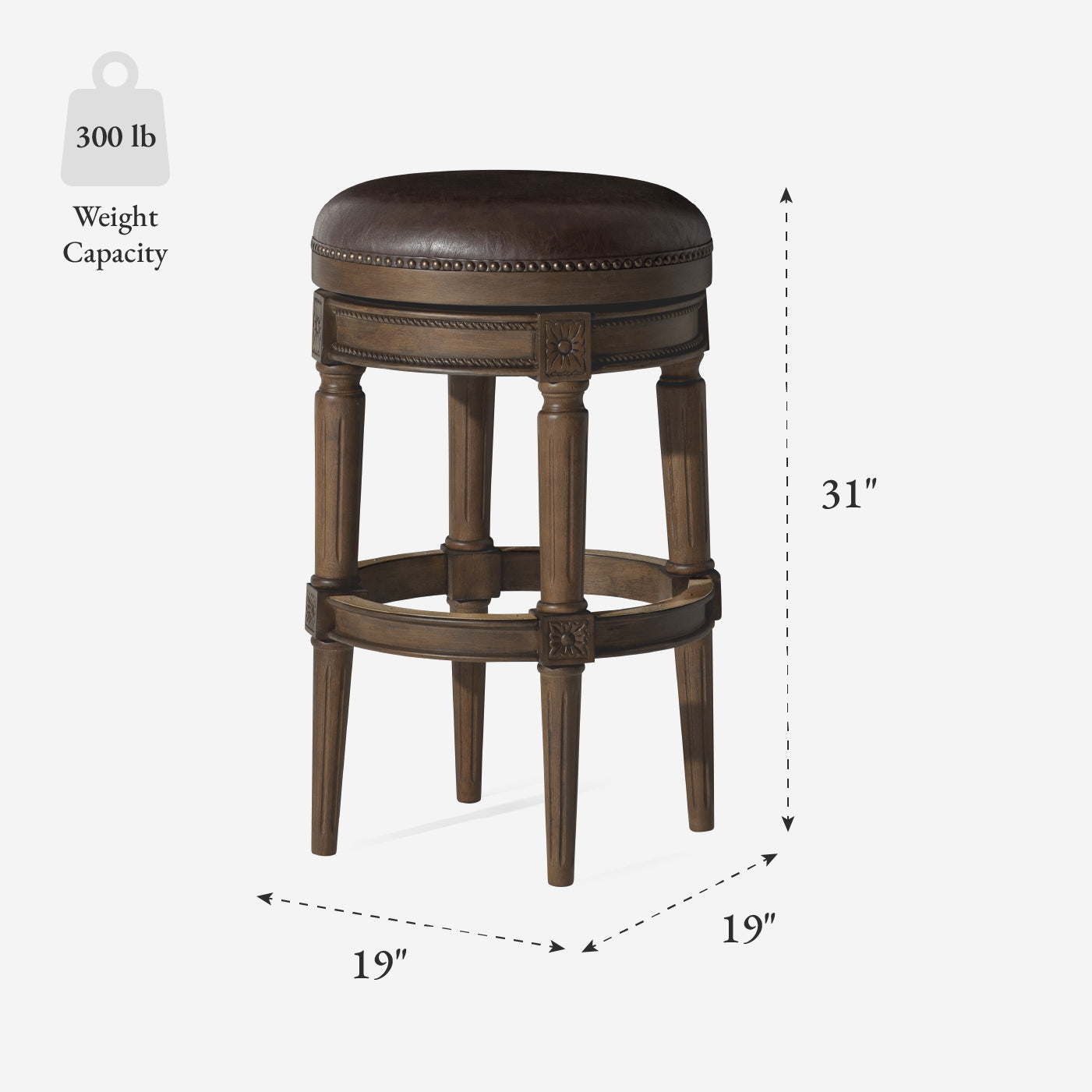 31" Pullman Backless Bar Stool in Brown Finish with Brown Faux Leather (Set of 4) in Stools by Maven Lane