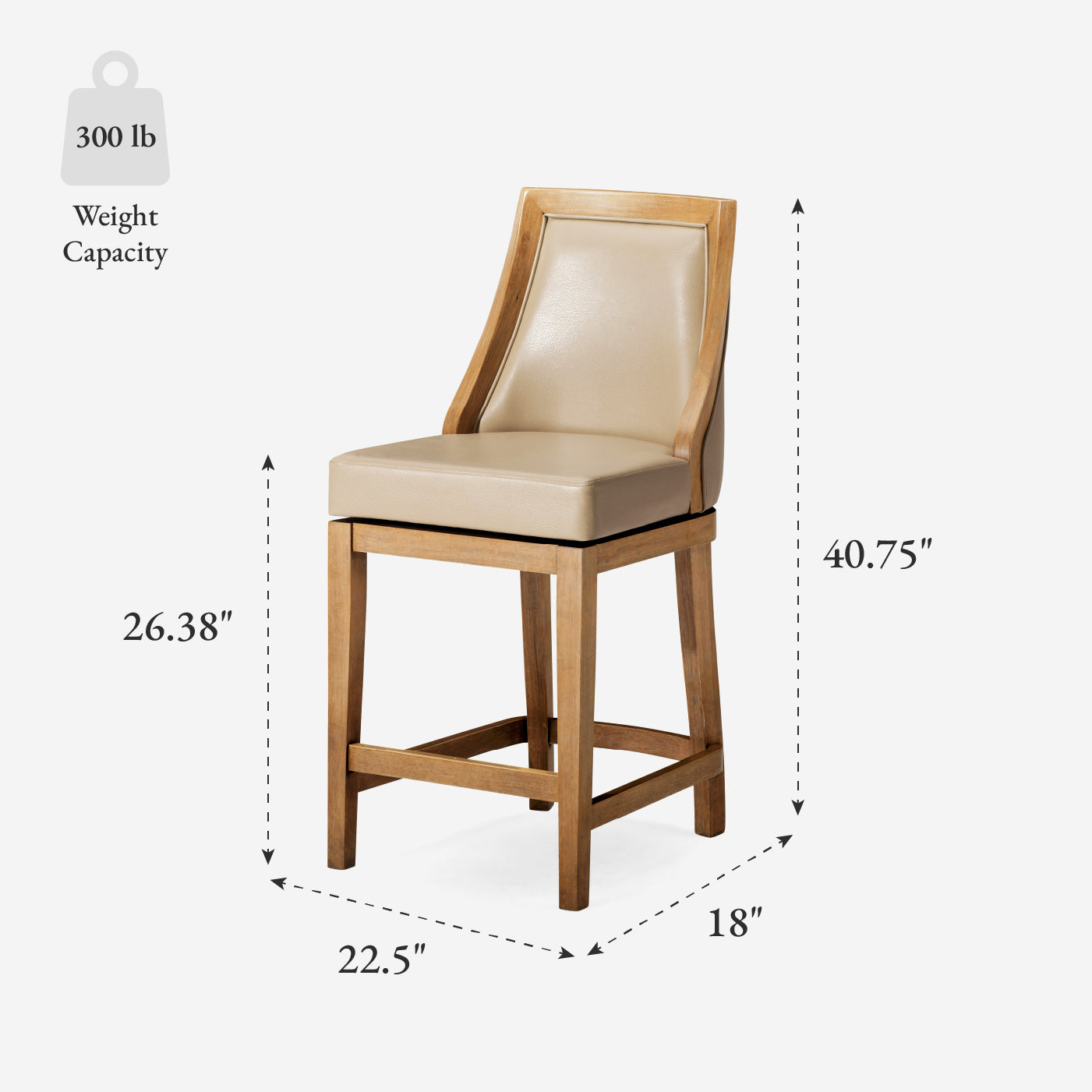 Vienna Swivel Counter Stool in Light Brown Finish with Beige Faux Leather in Stools by Maven Lane